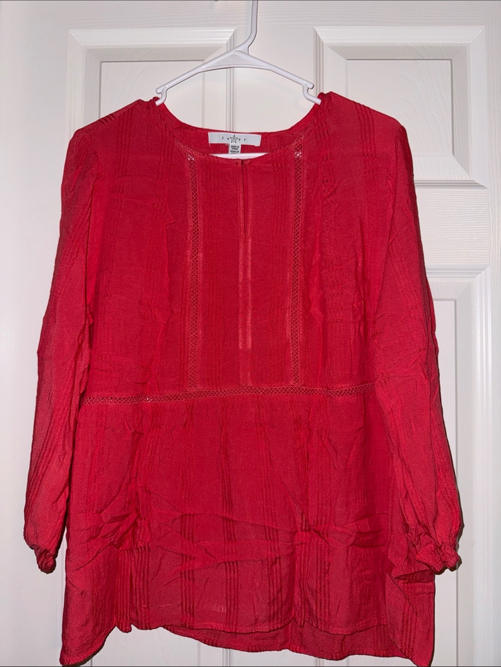 Fever Burnt Orange Crochet-Trim Peasant Tunic